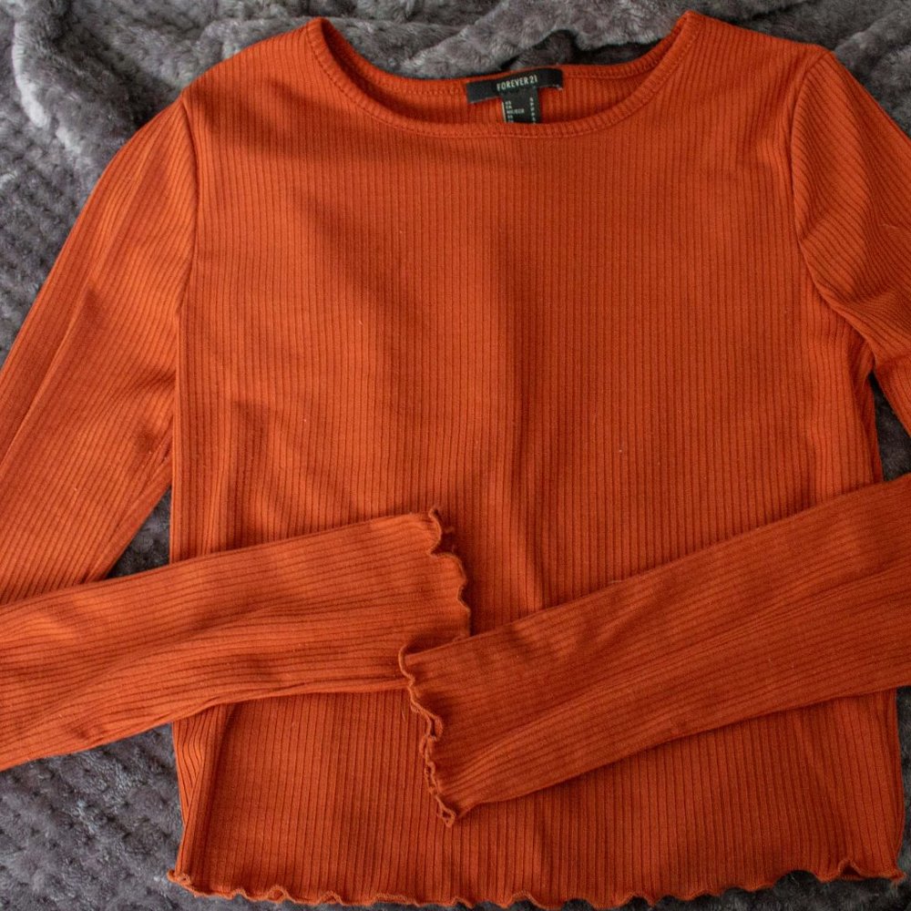 Orange Longsleeve Ribbed Top - Picture 2 of 3